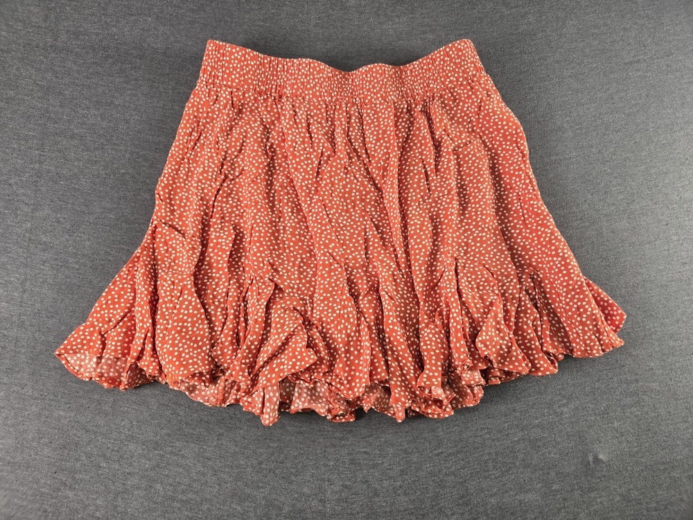LOFT Skirt Womens Small Red Chiffon Polka Dot Ruffle Mini Elastic Waist Summer